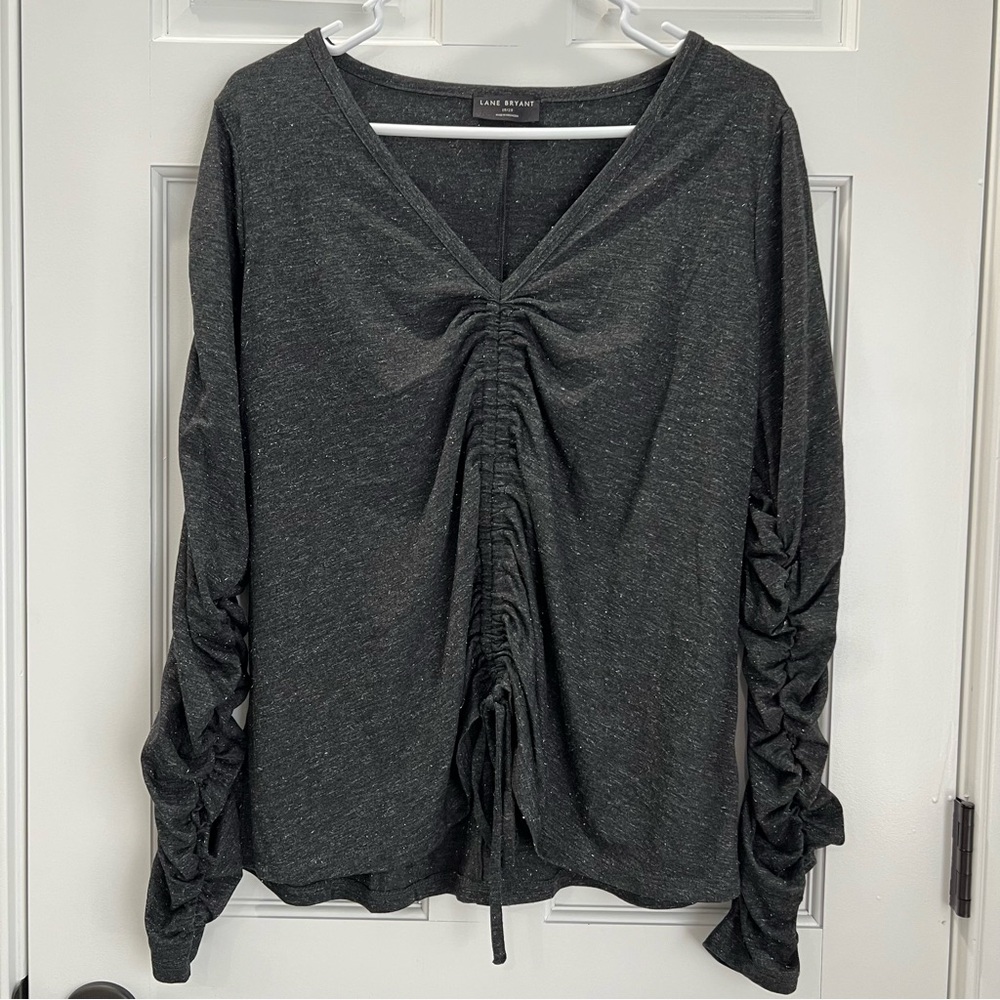 Lane Bryant Charcoal Metallic Ruched Long Sleeve Blouse Women’s Size 18/20